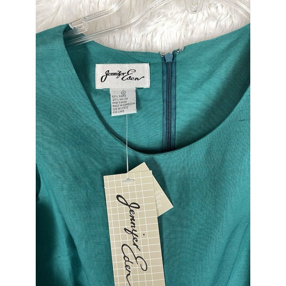 NWT Jennifer Eden Size 10 Teal Sleeveless Shift Dress Zipper Back Vintage - Picture 6 of 6